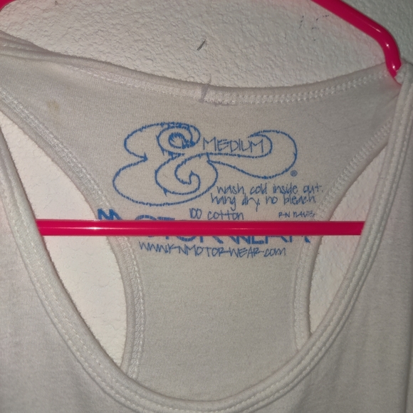 K&N Motorwear tank top racer back white and pink with jeweled logo on back - Picture 3 of 4